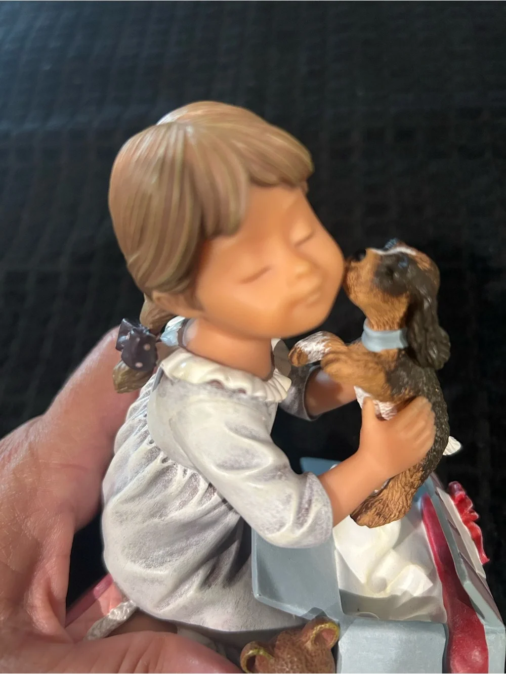 Girl and Puppy Figurine - White Dress & Brown Puppy Collectible